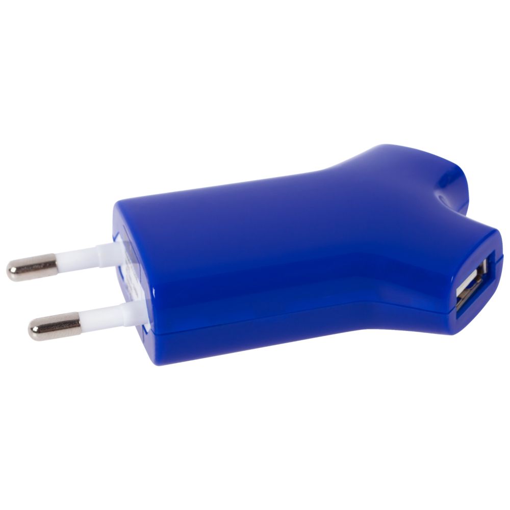 Сетевое зарядное устройство с двумя USB-выходами, синее